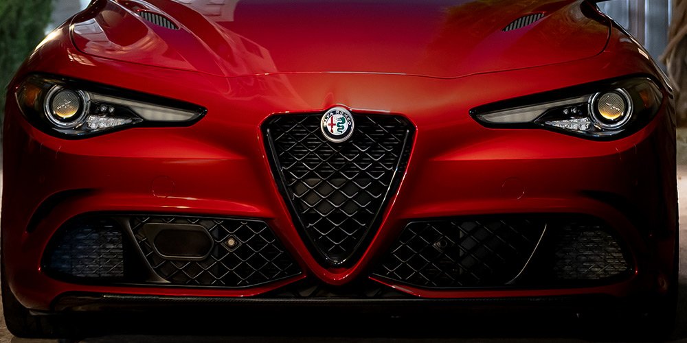 Close up shot of a Giulia QV front grille