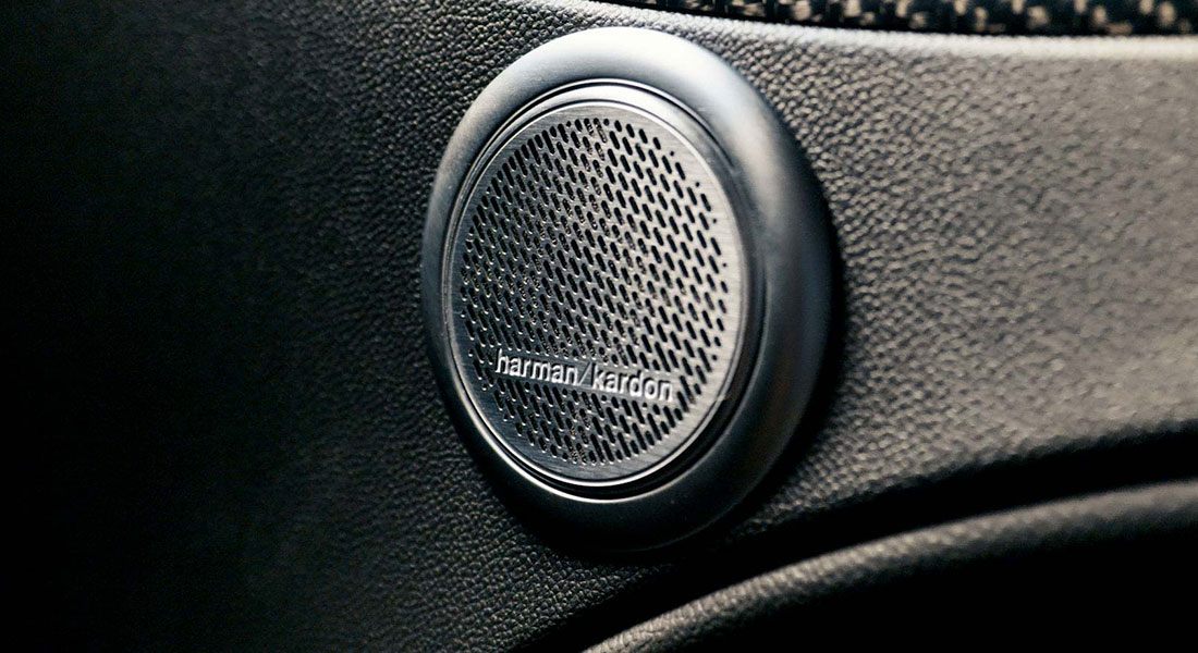 Close up shot of a Harmon/Kardon speaker