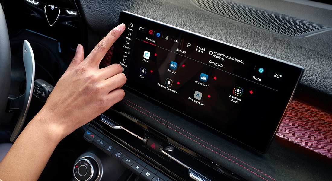 Infotainment screen being used in a Tonale