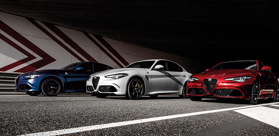 3 car line-up of Alfa Romeo Giulia models